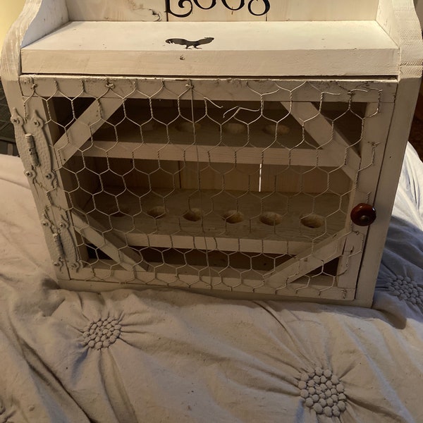 vintage chicken wire white wood cabinet - handmade