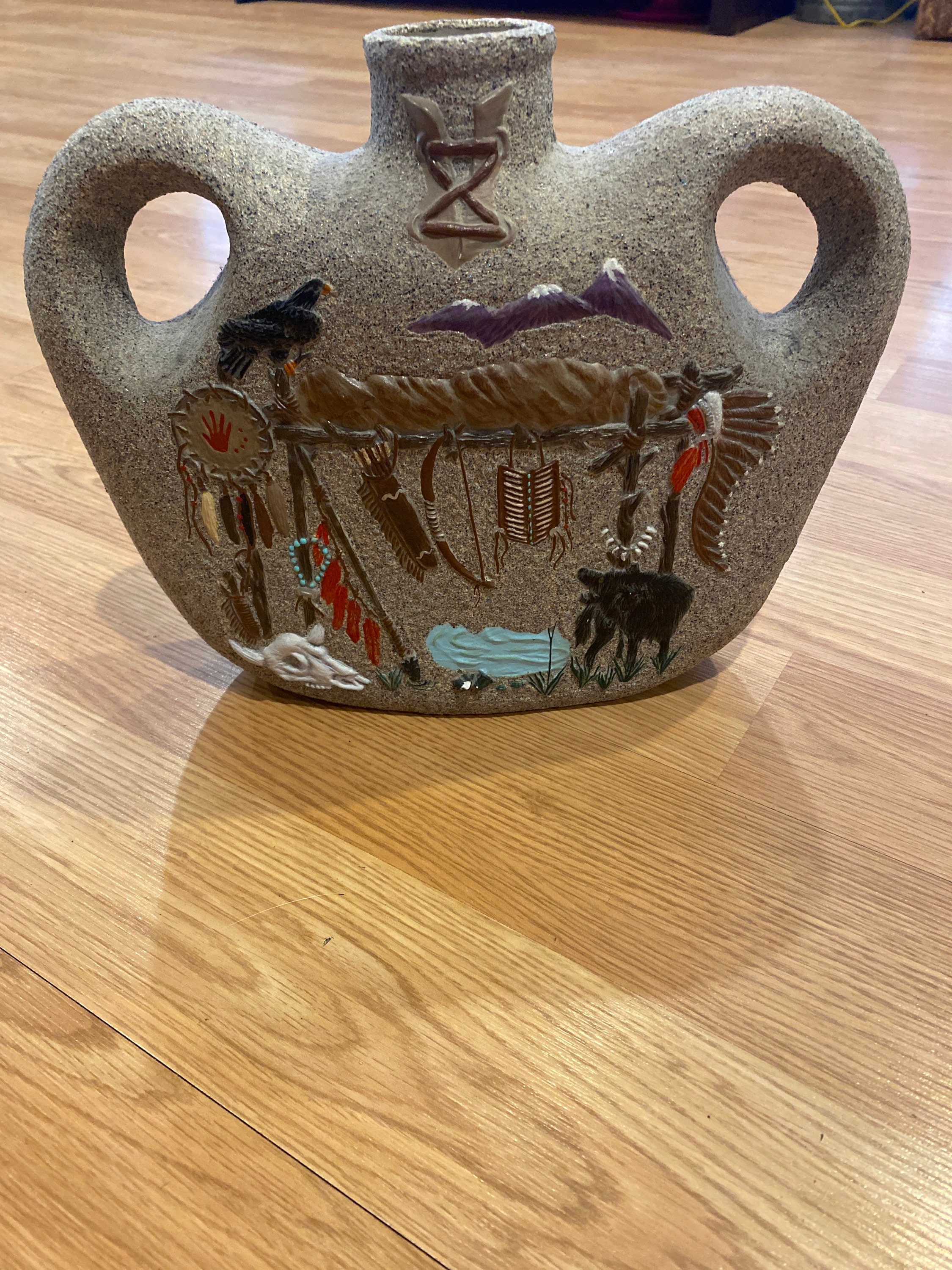 Vintage Sand Art Pottery Water Vase Native American Pueblo Etsy