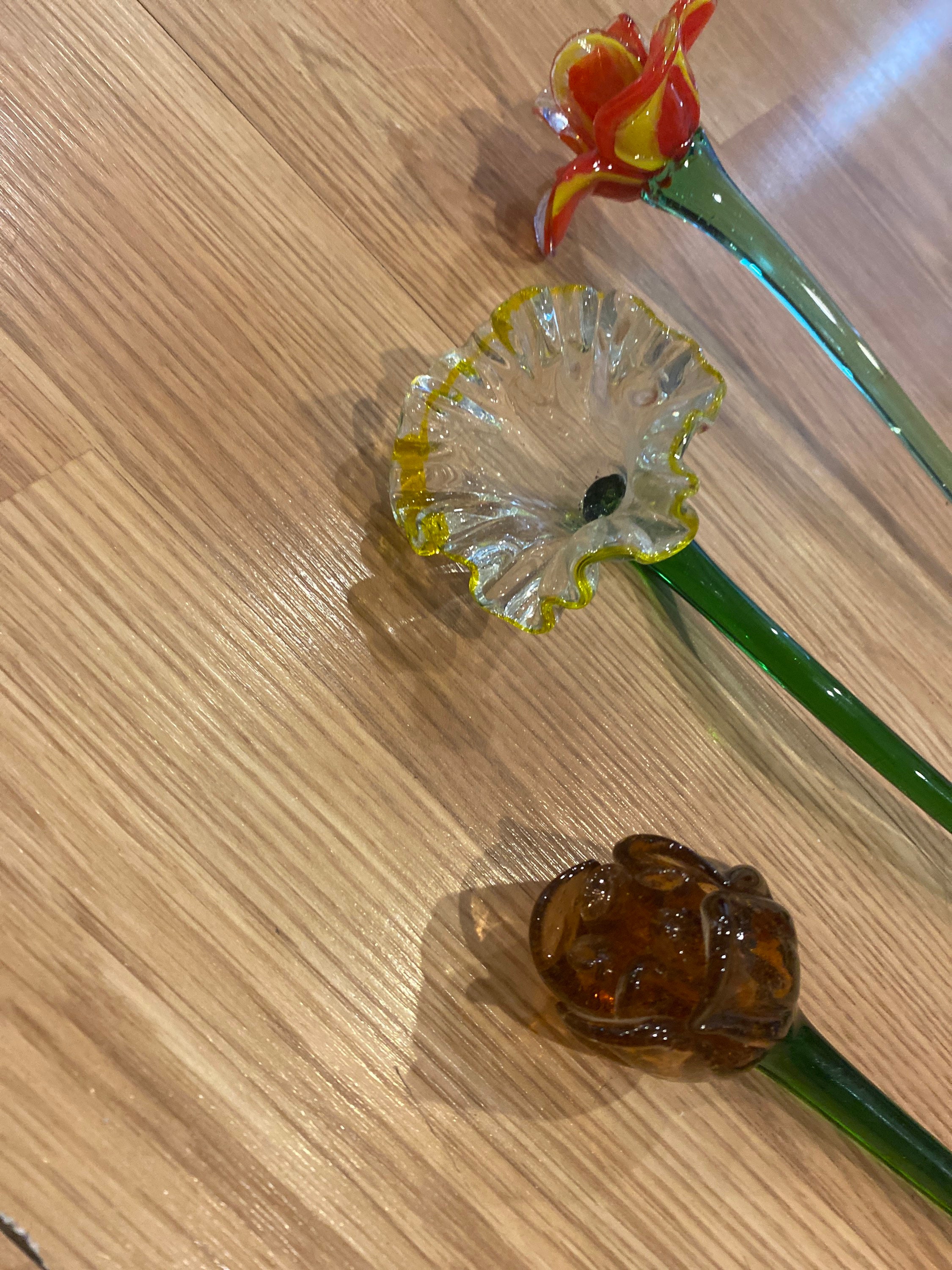 Vintage 3 hand blown glass flowers Etsy