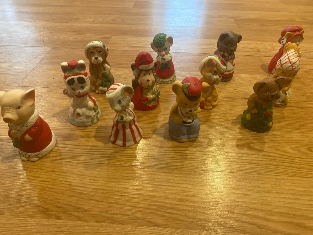 Vintage Jasco Christmas Critter Bells Set of 12 Animals Bisque Porcelain Etsy