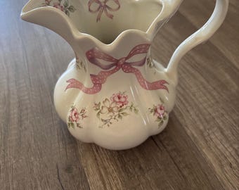 Vintage Crownford Floral Bow Pitcher Made in England (6” tall and 5.5” wide)