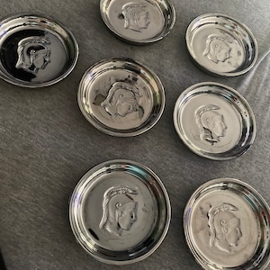 Vtg Mercury Glass Roman Soldier Head Coasters Set 7 Trojan Spartan Mid Century.