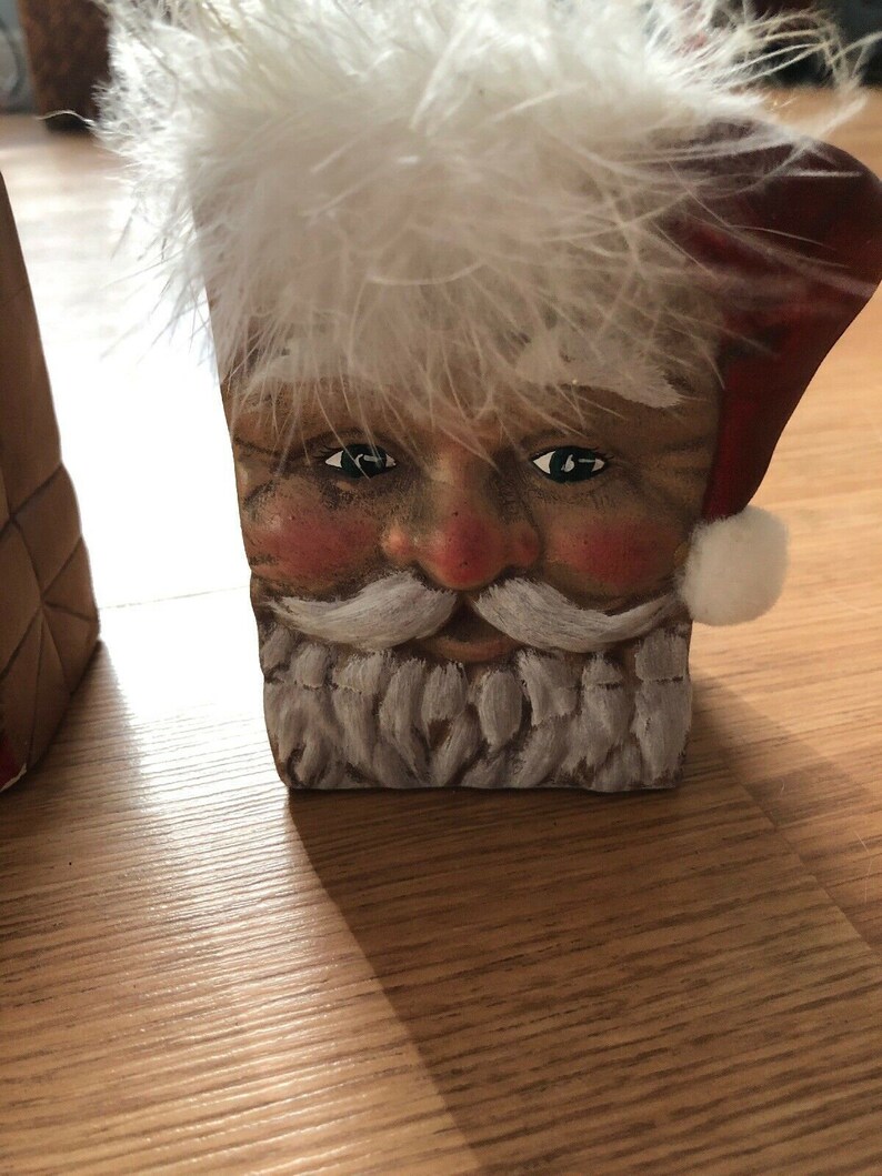 Vintage Ceramic Santa Clause And Mrs Clause Bag Container