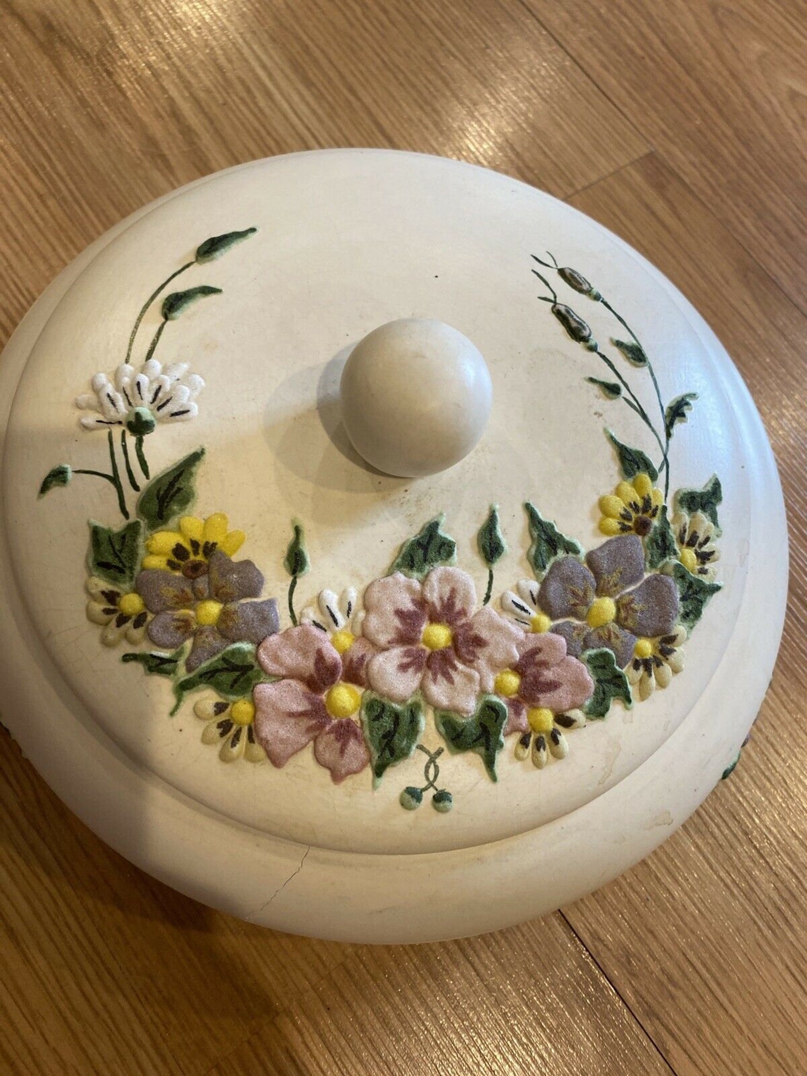 Vintage Arnel's Ceramic Bowl With Lid Hand Painted Flowers Etsy