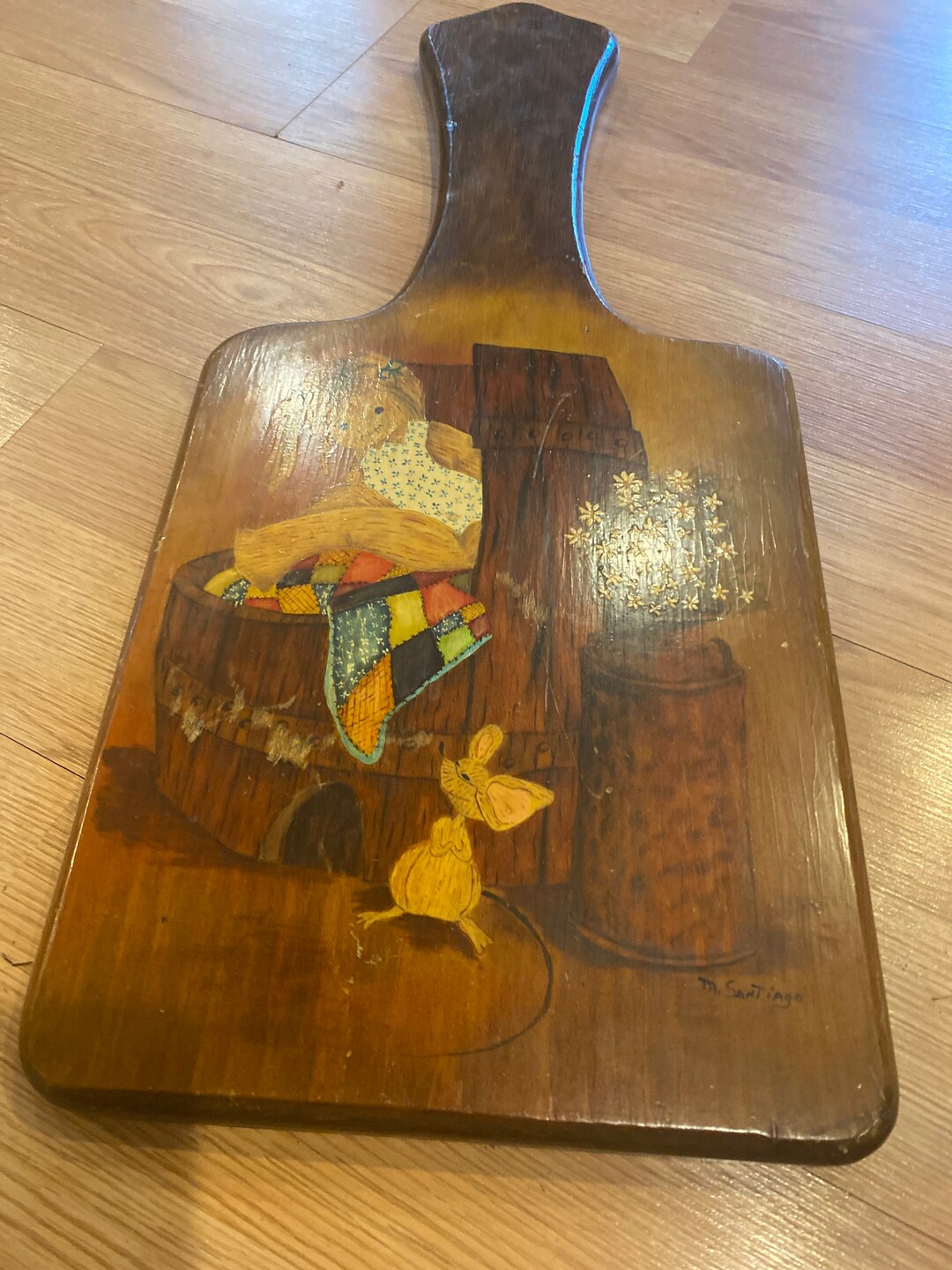 Vintage Wood Cutting Board Wall Hanging Handpainted Piece Etsy