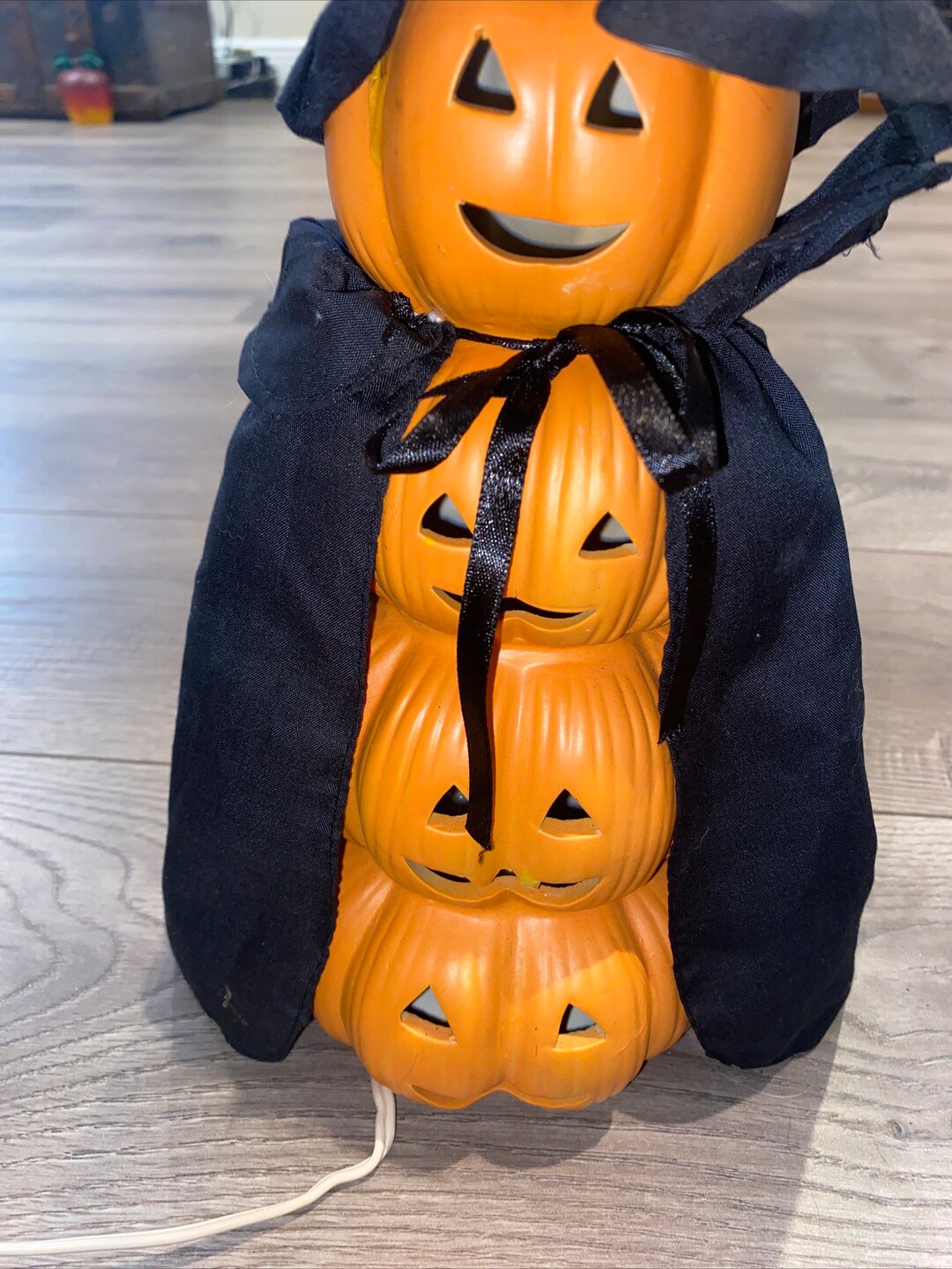 Ceramic Halloween Candle Holder Decor Jack O Lantern Witch 4 Tiered VTG