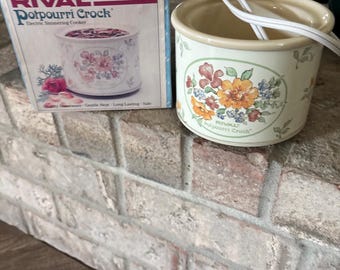 Vintage Rival Potpourri Crock Model 3205 Floral Electric Warmer w/ Box 1980s NEW