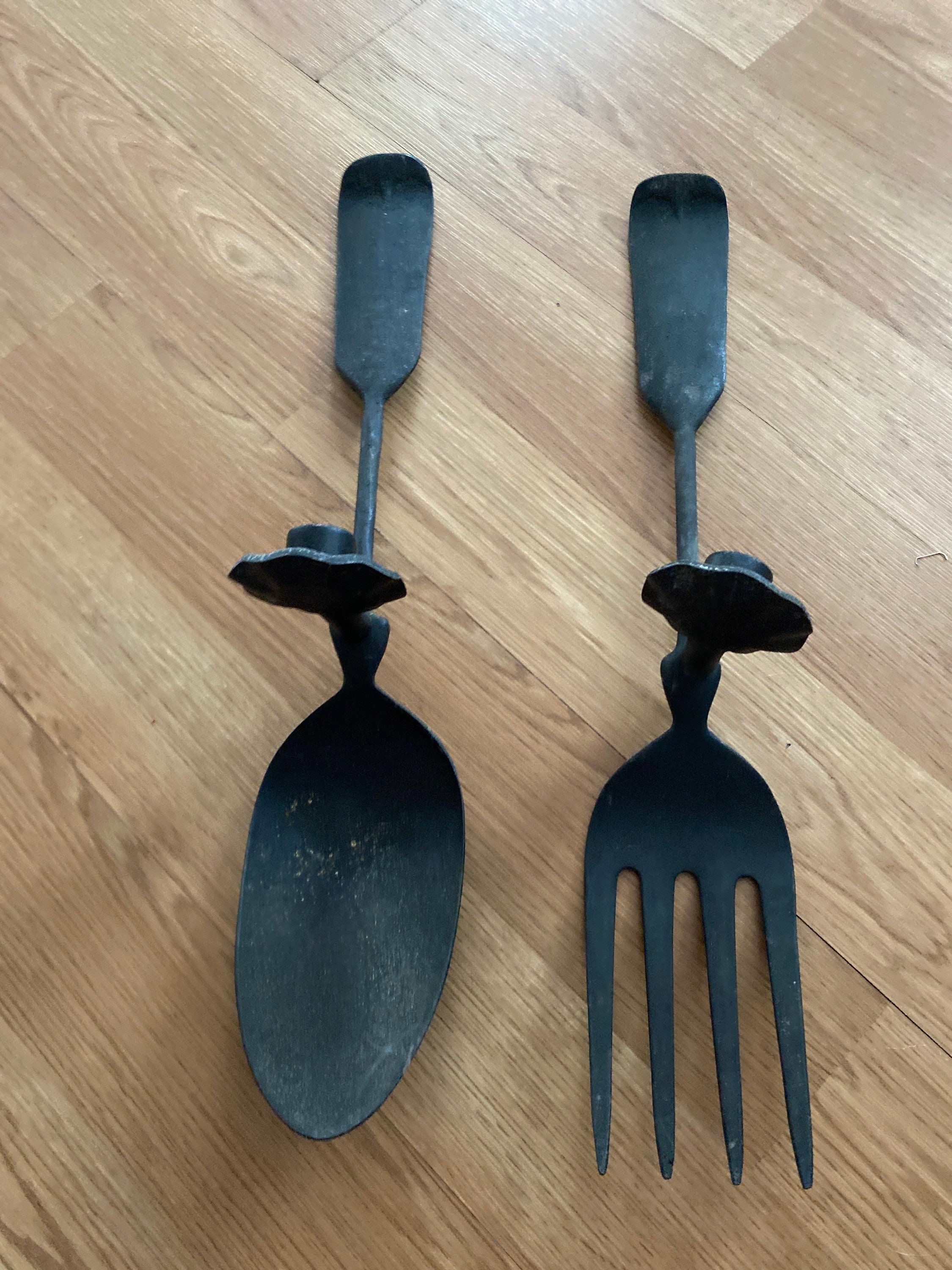 Vintage Cast Iron Fork & Spoon Candlestick holders wall decor Etsy