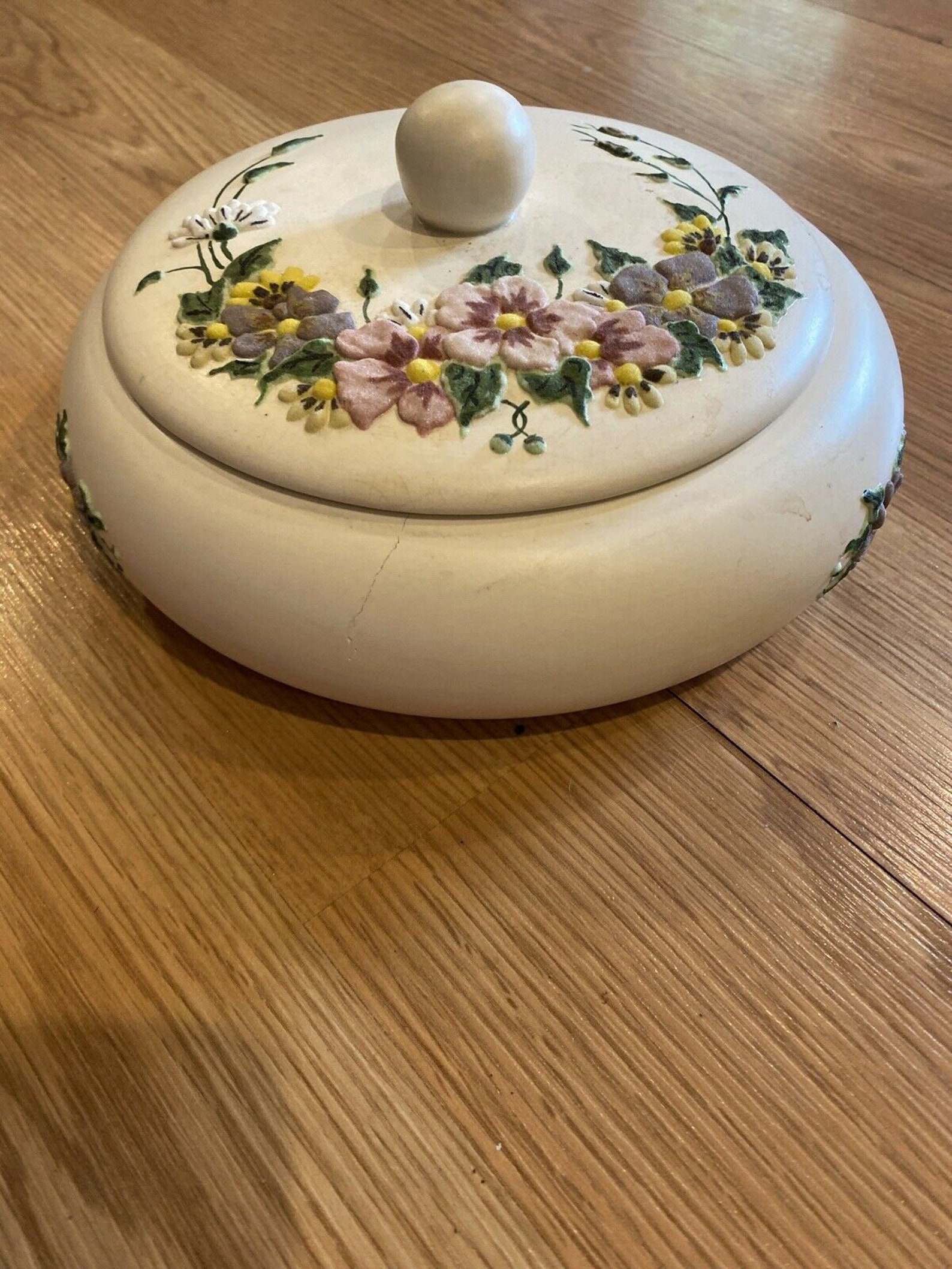 Vintage Arnel's Ceramic Bowl With Lid Hand Painted Flowers Etsy