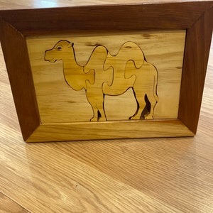 vintage handmade wood animal puzzle framed piece - camel