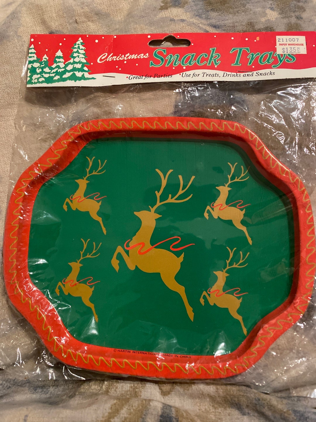 New 2 Small Individual Metal Snack Trays Christmas Design Hartin Int. Reindeers Etsy UK
