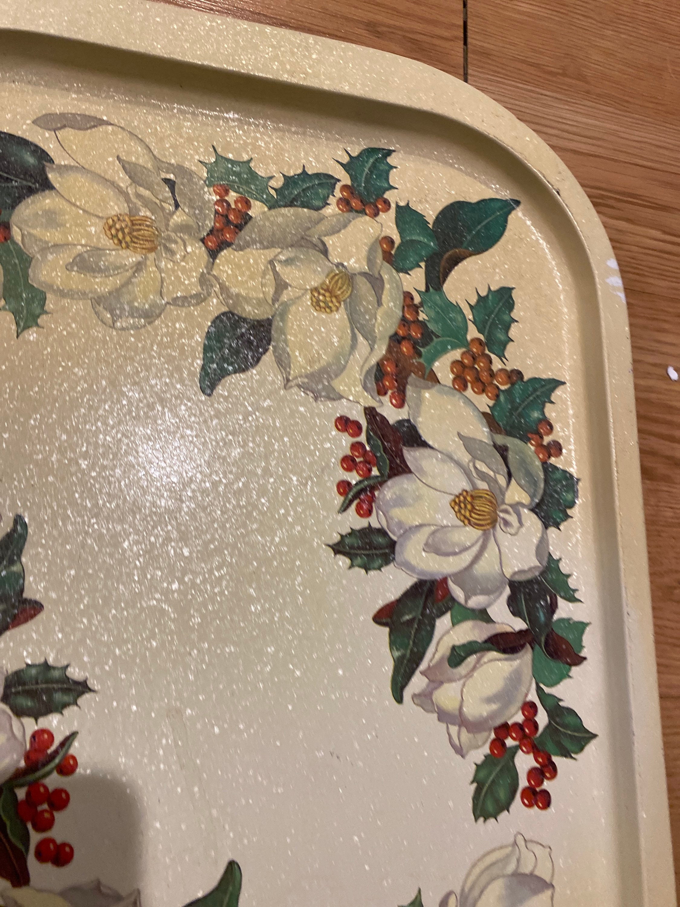 Magnolia Serving Tray Vintage Potpourri Green Holly Leaves Etsy