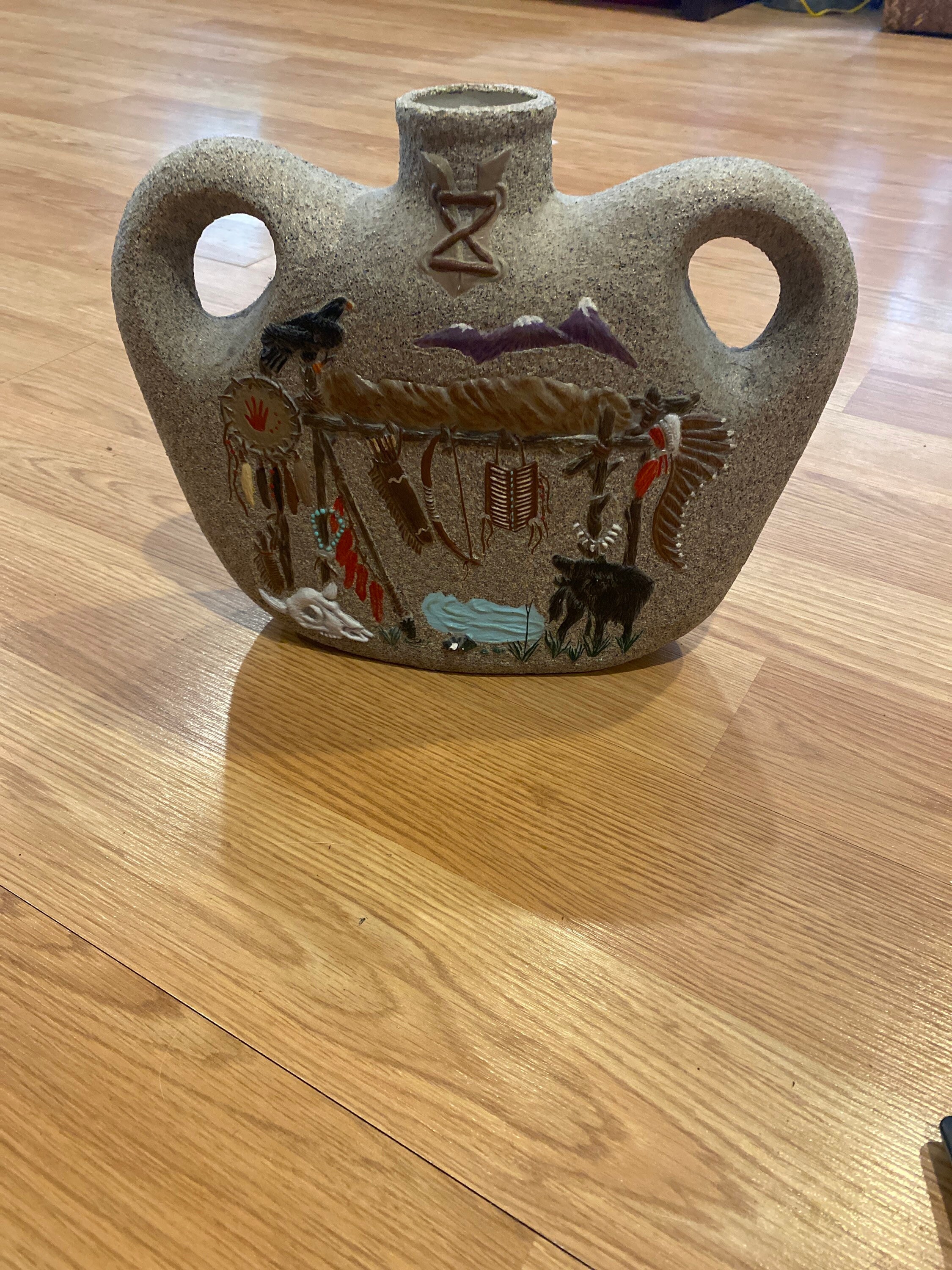 Vintage Sand Art Pottery Water Vase Native American Pueblo Etsy