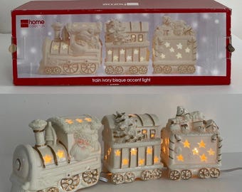 JC Penney Home Collection Porcelain Bisque Lighted Santa Train Christmas 16"