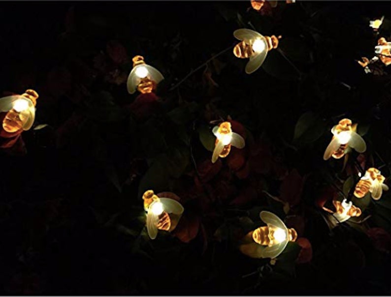 20 Led Solar Panel Lights Honey Bee Fairy Outdoor Bees For Garden Xmas