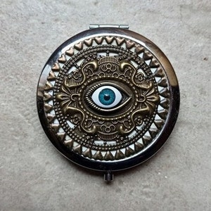 Protection, Blue evil eye , Compact mirror, Pocket mirror, Hand Mirror, Makeup mirror, Bag accessories, Double Sided, Victorian Gothic