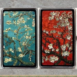 Almond Blossom, Slim Cigarette Case for 100's, Metal Cigarette Box, Business Card Holder, Credit Card Case,  Metal wallet,Unisex ID  Holder