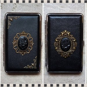 Black rose, Victorian Gothic , Slim Cigarette Case for 100's,Metal cigarette case,Cigarette holder, Business Card case,  Credit Card Case