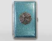 Turquoise Glitter Cigarette Case, Dragonfly case,Cigarette Case for 100 39 s, Cigarette Case Holder,Metal Cigarette case,Business Card case