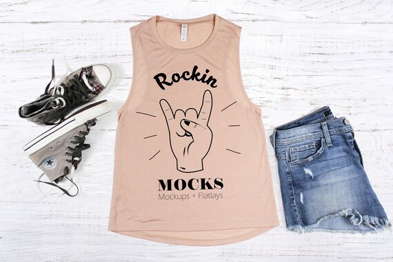 Peach Muscle Tank 8803 Mockup Bella And Canvas Muscle