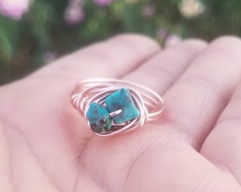 US size 6 12 ring healing stone gift for her elegant chrysocolla jewelry copper chrysocolla ring /'messenger/' wire wrapped copper ring