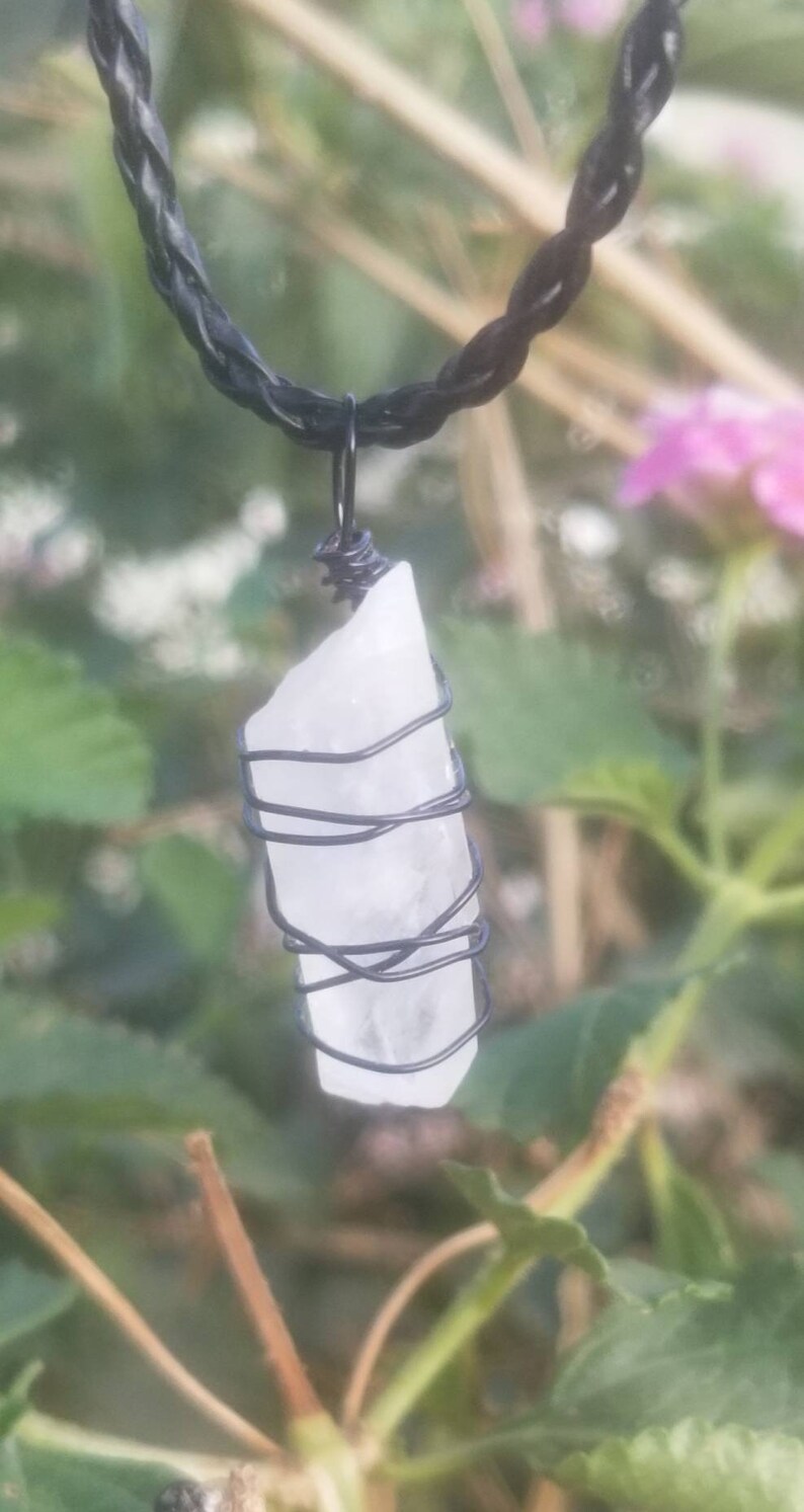 Necklace Unisex Necklace Mens Cord Necklace Quartz Point Necklace Wire Wrapped Quartz Point