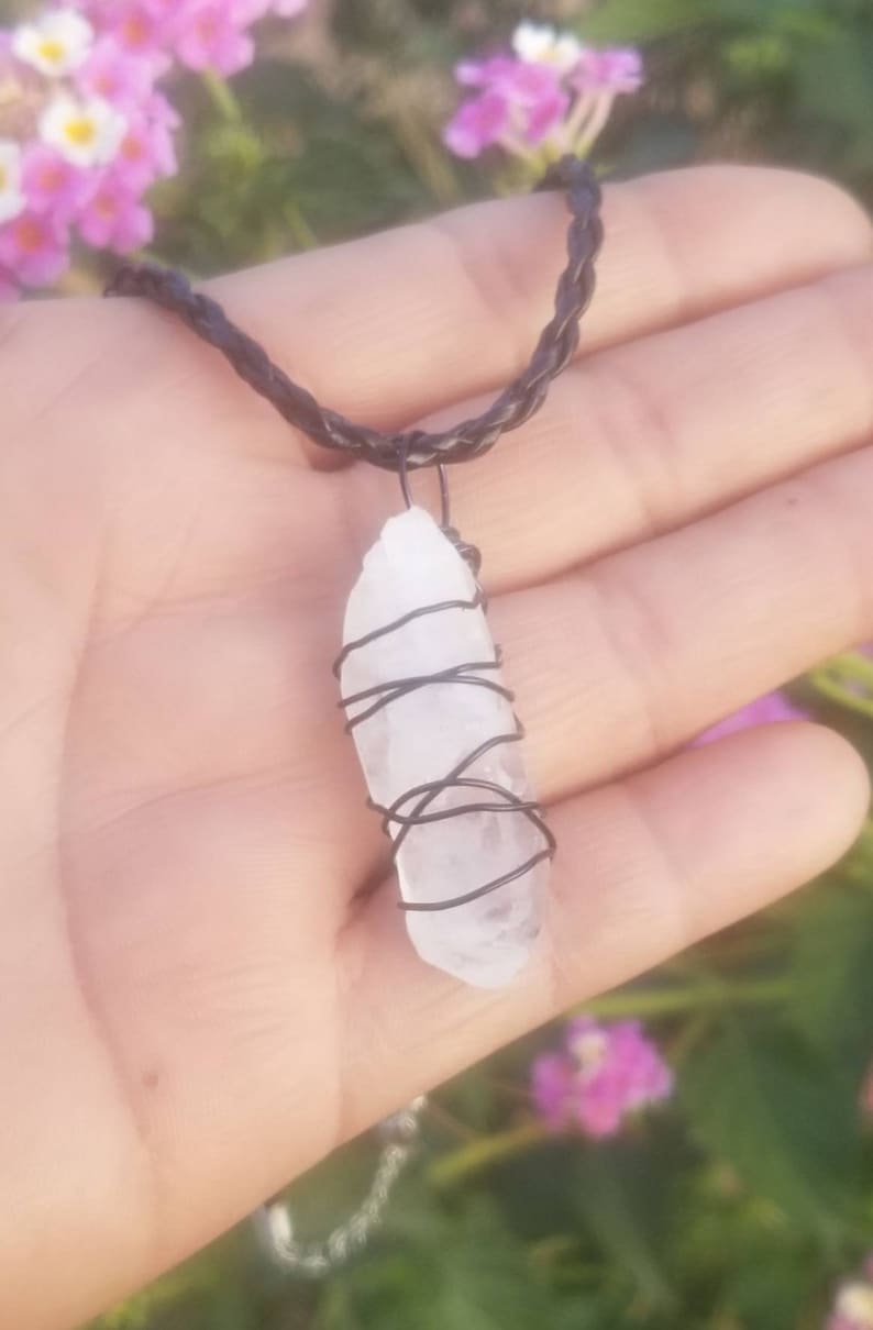 Necklace Unisex Necklace Mens Cord Necklace Quartz Point Necklace Wire Wrapped Quartz Point