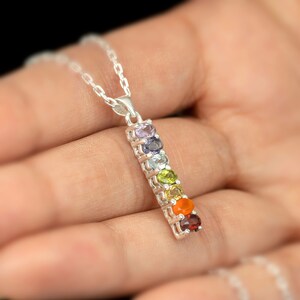 925 Sterling Silver Chakra Pendant Multi Gemstone Garnet Topaz Healing Necklace Jewellery Gift Jewelry