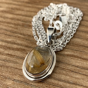 Golden Rutile Quartz Gemstone Pendant Sterling 925 Necklace Jewellery Gift
