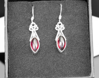 925 Sterling Silver Marquise Cut Red Garnet Gemstone Drop Dangle Ladies Earrings Jewellery Gift Boxed Jewelry