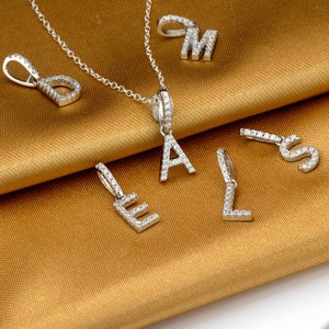 Collar con colgante de letra inicial de circonita cúbica CZ de plata esterlina 925 personalizado, cadena, regalo para damas y niñas, joyería