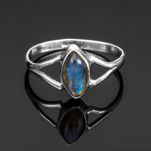 Marquise 925 Sterling Silver Ladies Labradorite Gemstone Beautiful Ring Jewellery Gift Boxed Handmade Jewelry