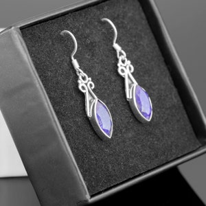 925 Sterling Silver Marquise Cut Blue Sapphire Gemstone Drop Dangle Ladies Earrings Jewellery Gift Boxed Jewelry