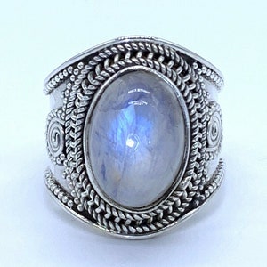 Großer Mondstein 925 Sterling Silber Damen Oval Edelstein Damen Ring Schmuck Geschenk für sie