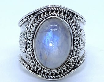 Big Moonstone 925 Sterling Silver Ladies Oval Gemstone Ladies Ring Jewellery Gift For Her