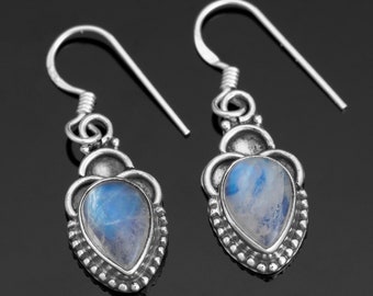 Sterling Silver Moonstone Pear Drop Earrings - Dangle Gemstone Jewelry