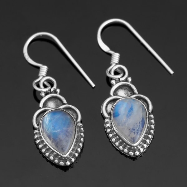 Beautiful 925 Sterling Silver Moonstone Ladies Pear Drop Dangle Earrings Gemstone Jewellery Gift Jewelry