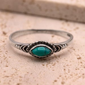 925 Sterling Silver Ladies Boho Ring Marquise Turquoise Gemstone Jewellery Gift