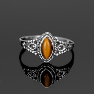 925 Sterling Silver Ladies Brown Tiger&#39;s Eye Marquise Gemstone Jewellery Ring Handmade Gift Jewelry