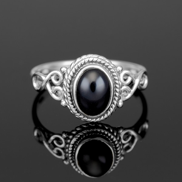 Black Onyx 925 Sterling Silver Ring Jewellery Oval Gemstone Gift Box Handmade Jewelry