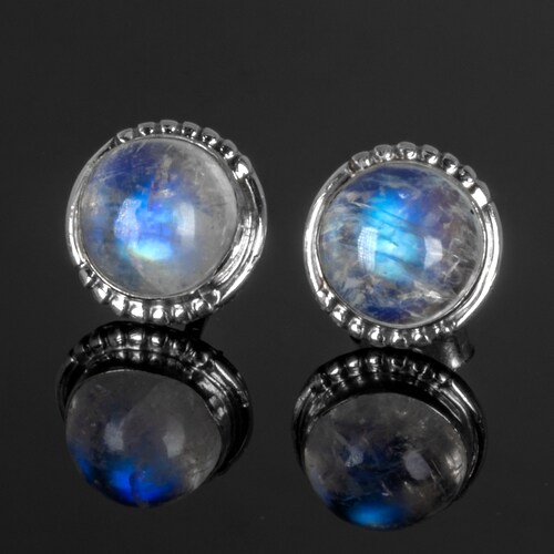Dainty Moonstone Studs, 925 Sterling Silver Boho Earrings