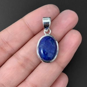 Lapis Lazuli 925 Sterling Silver Blue Oval Gemstone Pendant Necklace Chain Jewellery Gift Box