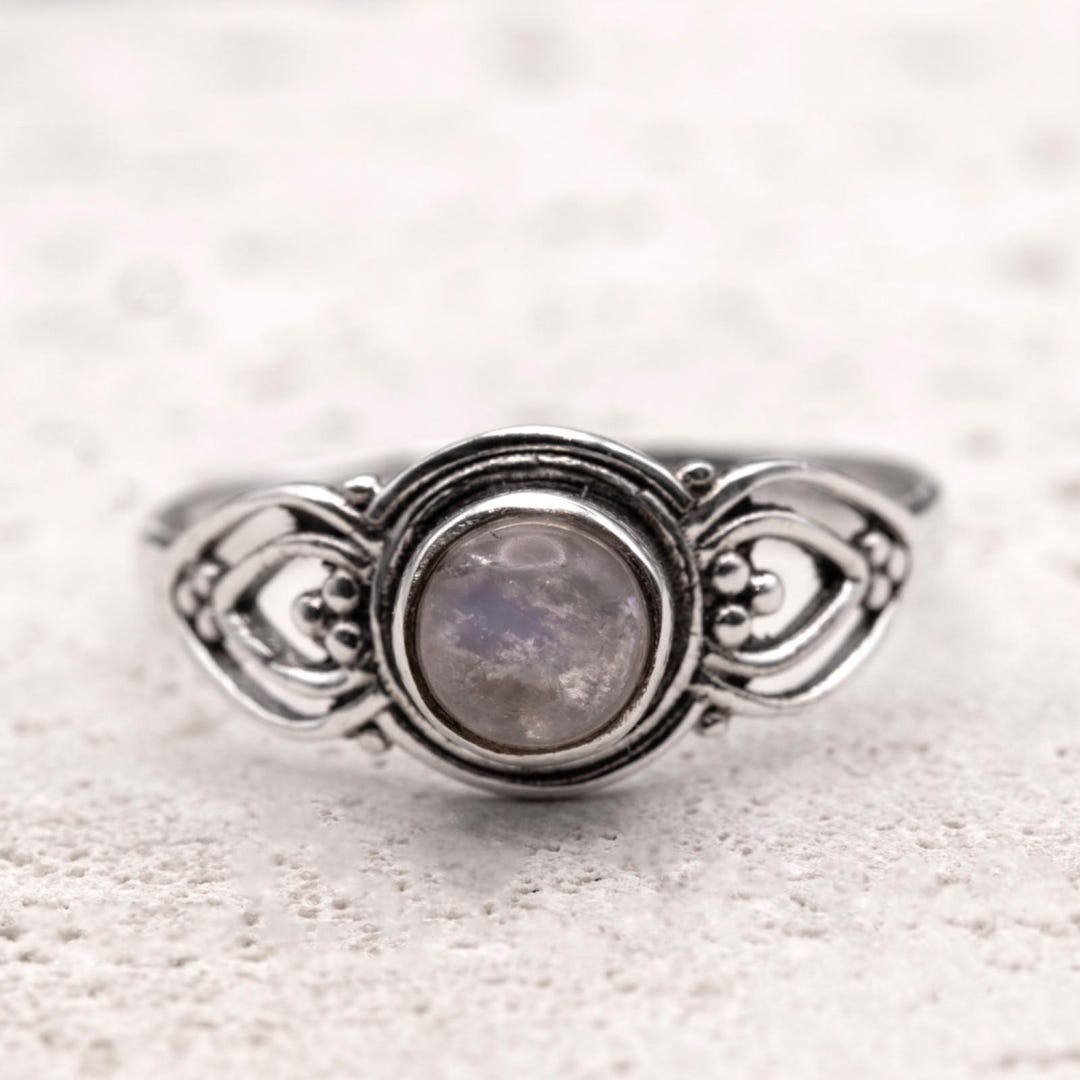 925 Sterling Silver Vintage Style Natural Moonstone Gemstone Ring ...
