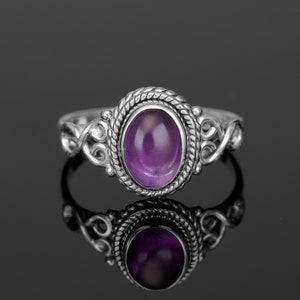 Purple Amethyst 925 Sterling Silver Ring Jewellery Oval Gemstone Gift Box Handmade Jewelry