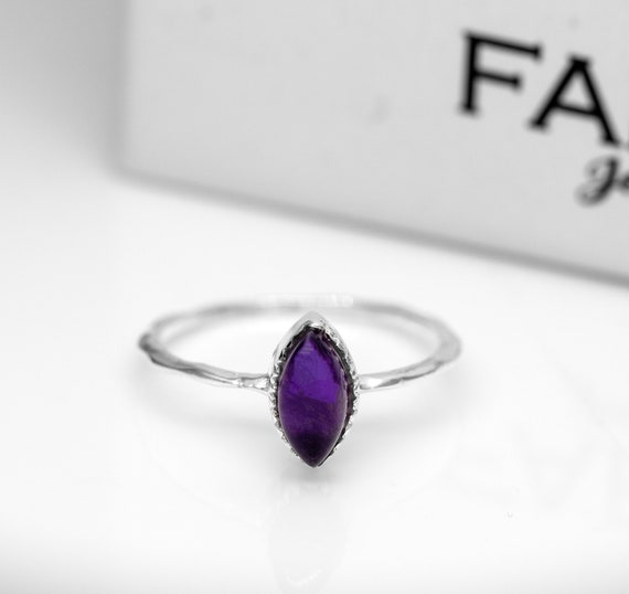 Zierliche Sterling Silber lila Amethyst Ring Damen Marquise
