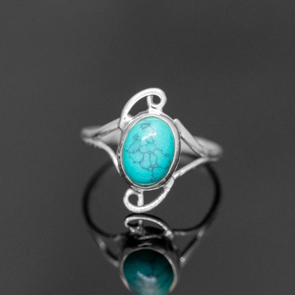 925 Sterling Silber Damen Türkis Oval Cabochon Edelstein Ring Sternzeichen Schmuck Geschenk Box Schmuck