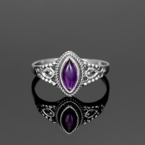 925 Sterling Silver Ladies Purple Amethyst Marquise Cut Gemstone Jewellery Ring Handmade Gift Women Jewelry