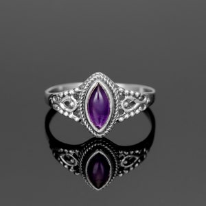 925 Sterling Silver Ladies Purple Amethyst Marquise Cut Gemstone Jewellery Ring Handmade Gift Women Jewelry