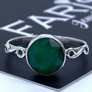 Green Emerald 925 Sterling Silver Ladies Round Ring Gemstone Jewellery Gift For Her Jewelry