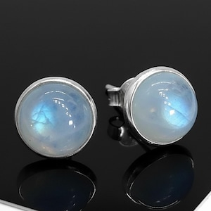 Echte 925 sterlingzilveren ronde maansteen oorbellen knopstekers edelsteen sieraden